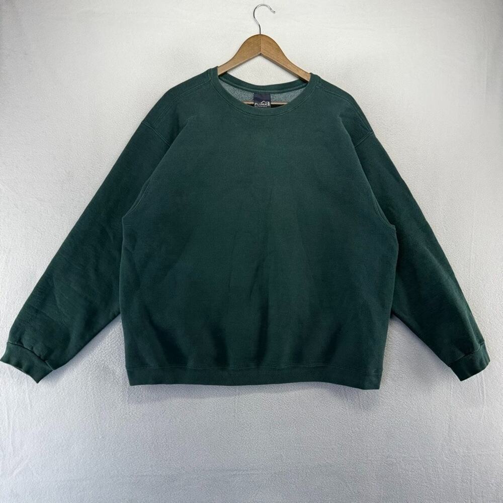 Vintage Blank Sweatshirt Adult 2X Green Crewneck Outdoors Grunge Pullover 90s